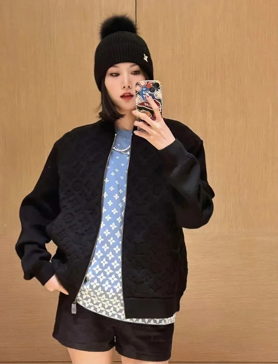 Louis Vuitton/Louis Vuitton old flower embossed wool knitted bomber jacket